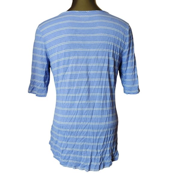 APT 9 ESSENTIALS Womens XL Blue Striped Basic Casual Short Sleeve Shirt - Picture 2 of 4